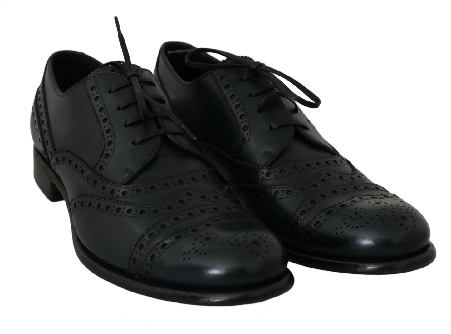 Dolce &amp; Gabbana – Dunkelblaue Oxford-Schuhe aus Leder mit Flügelkappe