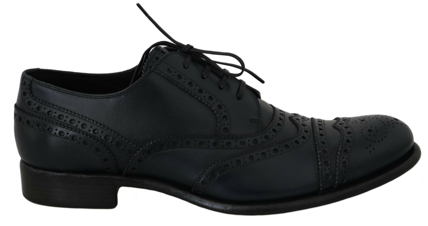 Dolce &amp; Gabbana – Dunkelblaue Oxford-Schuhe aus Leder mit Flügelkappe