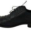 Dolce &amp; Gabbana – Dunkelblaue Oxford-Schuhe aus Leder mit Flügelkappe