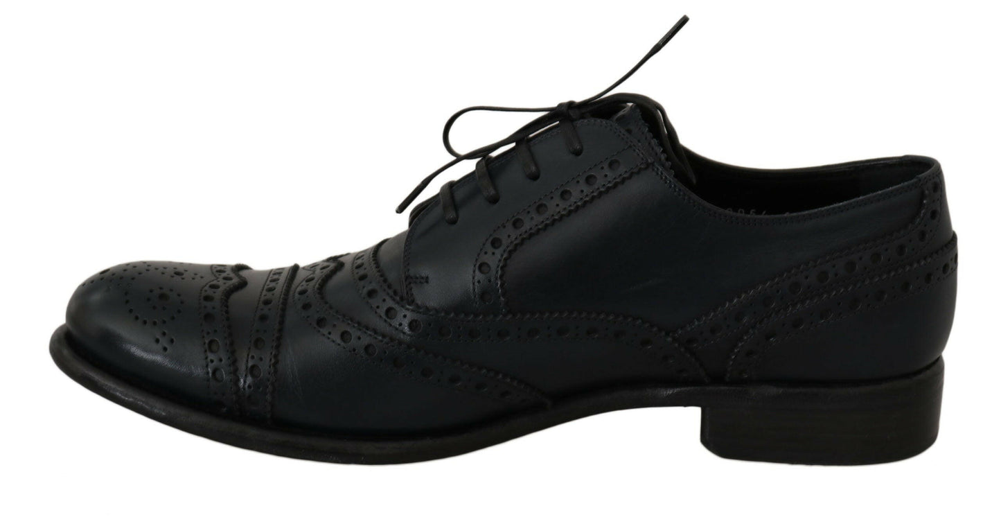 Dolce &amp; Gabbana – Dunkelblaue Oxford-Schuhe aus Leder mit Flügelkappe