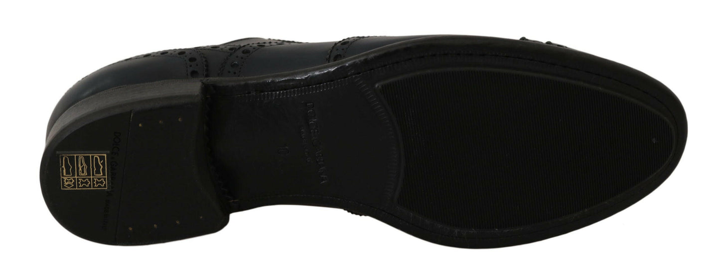 Dolce &amp; Gabbana – Dunkelblaue Oxford-Schuhe aus Leder mit Flügelkappe