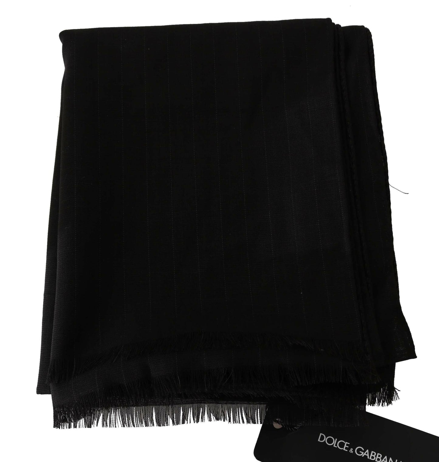Dolce & Gabbana Dark Gray Virgin Wool Striped Pattern Wrap Scarf