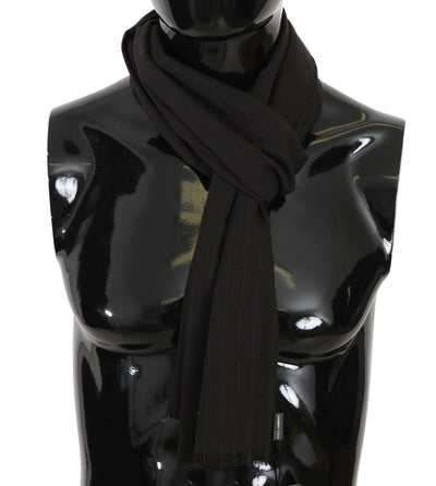 Dolce & Gabbana Dark Gray Virgin Wool Striped Pattern Wrap Scarf
