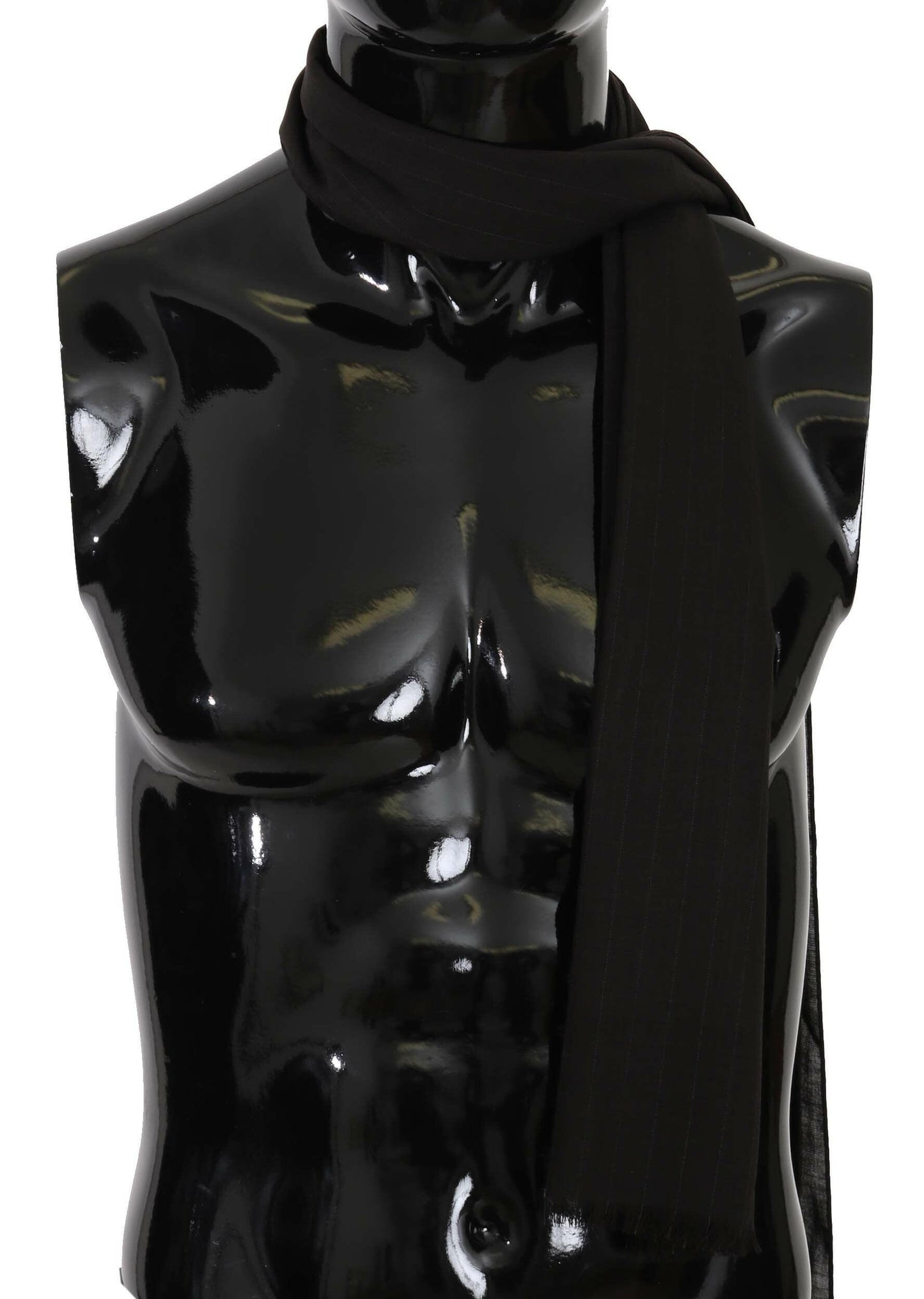 Dolce & Gabbana Dark Gray Virgin Wool Striped Pattern Wrap Scarf