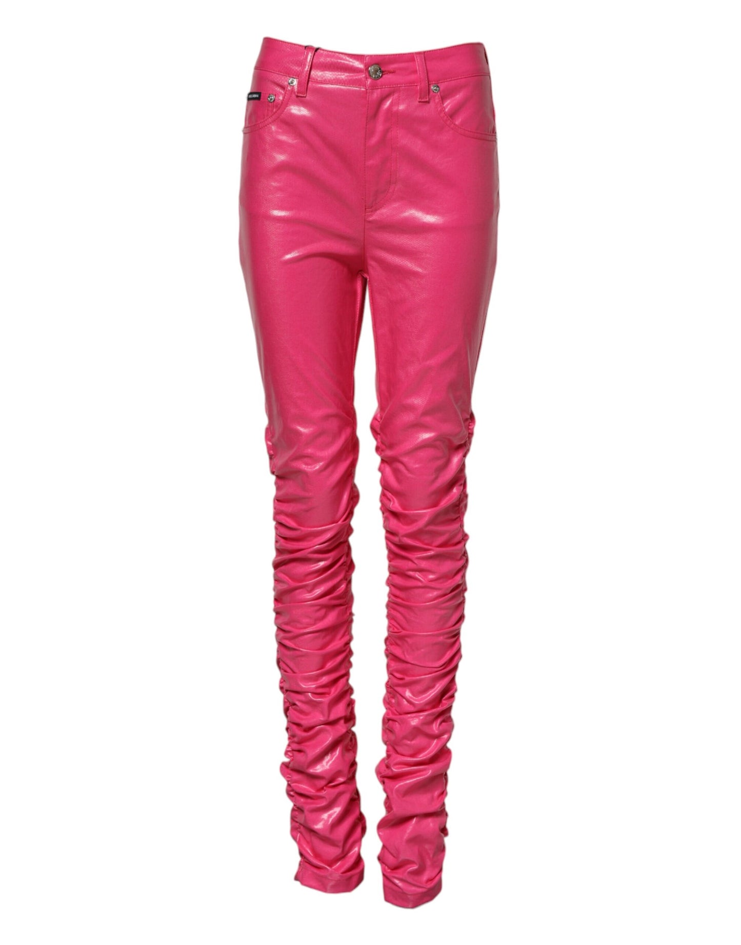 Dolce &amp; Gabbana – Skinny-Jeans aus rosa Baumwolle mit hoher Taille