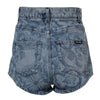 Dolce & Gabbana Blue Floral Print Denim Cotton Hot Pants Shorts