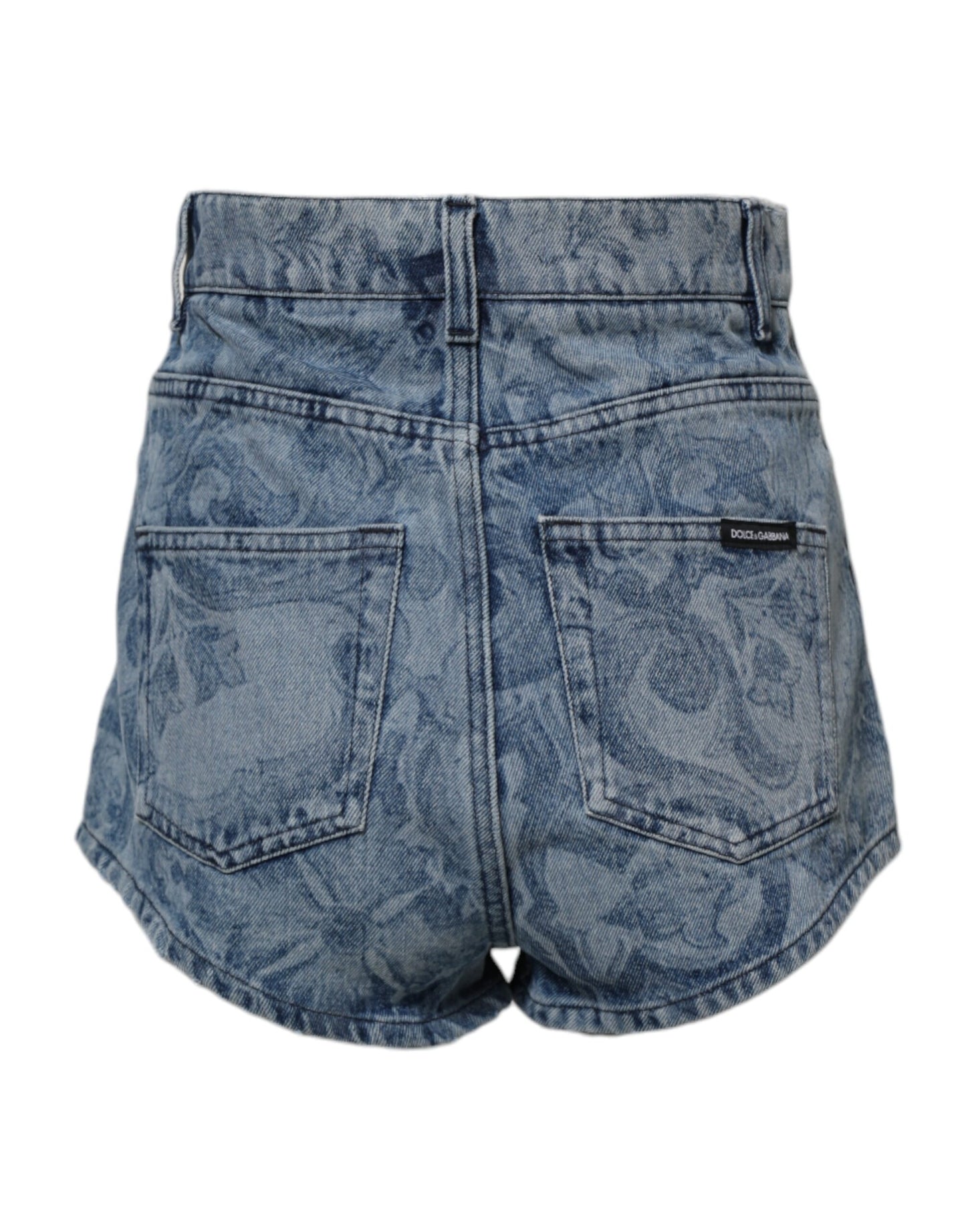 Dolce & Gabbana Blue Floral Print Denim Cotton Hot Pants Shorts