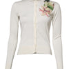Dolce & Gabbana White Silk Lily Embellished Cardigan Sweater