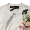 Dolce & Gabbana White Silk Lily Embellished Cardigan Sweater