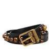 Dolce & Gabbana Black Leather Studded Gold Tone Buckle Belt
