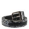 Dolce & Gabbana Black Sequins Silver Metal Logo Buckle Belt