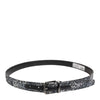 Dolce & Gabbana Black Sequins Silver Metal Logo Buckle Belt