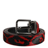 Dolce & Gabbana Black Red Leopard Silver Metal Buckle Belt