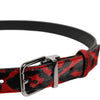 Dolce & Gabbana Black Red Leopard Silver Metal Buckle Belt