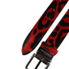 Dolce & Gabbana Black Red Leopard Silver Metal Buckle Belt