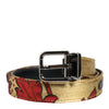 Dolce & Gabbana Gold Floral Jacquard Silver Metal Buckle Belt