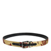 Dolce & Gabbana Gold Floral Jacquard Silver Metal Buckle Belt