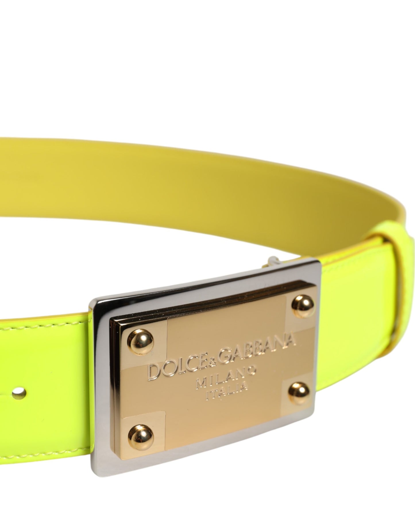 Dolce & Gabbana Yellow Green Classic Metal Logo Buckle Belt