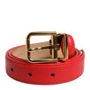 Dolce & Gabbana Red Leather Gold Metal Buckle Cintura Belt