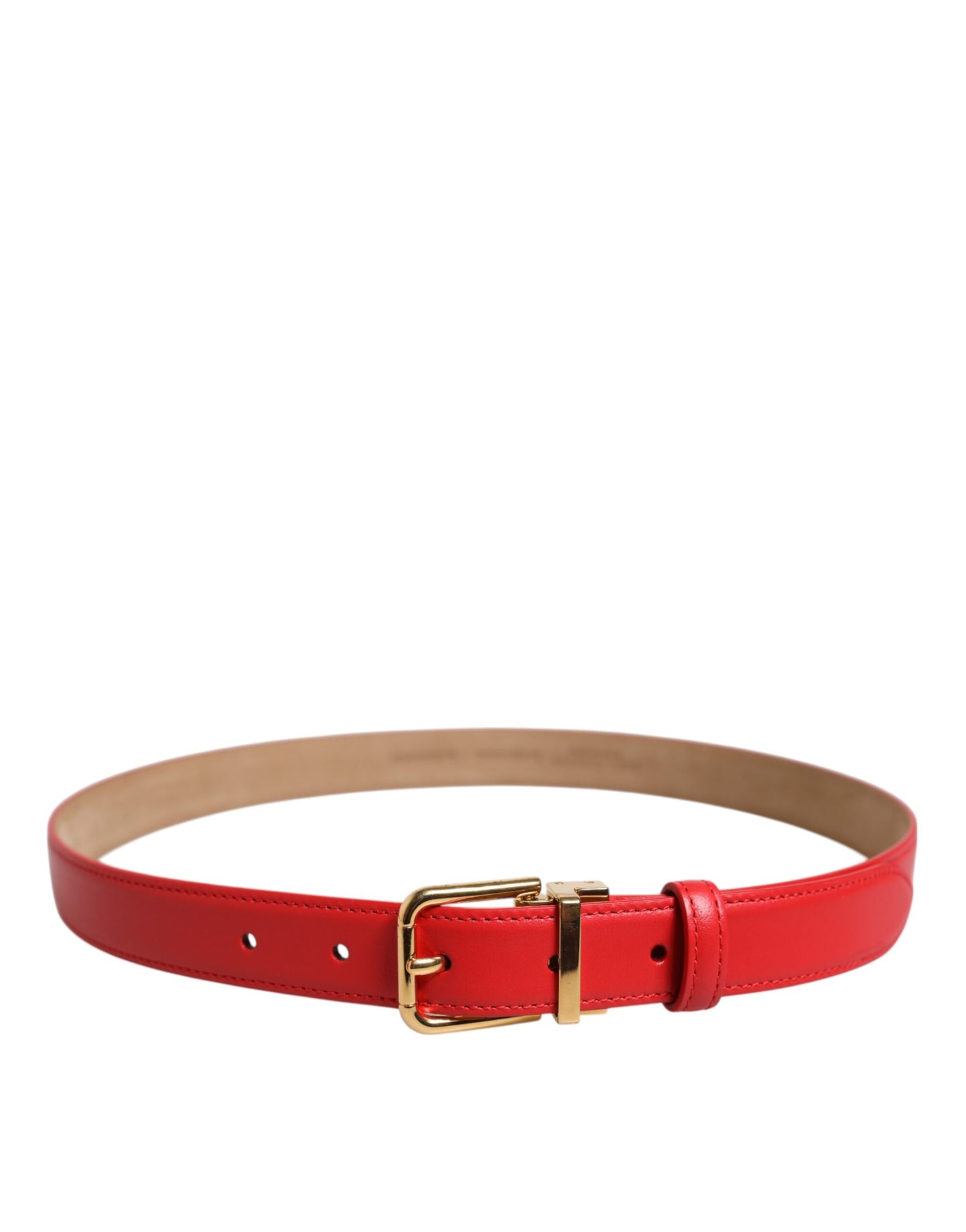 Dolce & Gabbana Red Leather Gold Metal Buckle Cintura Belt