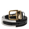 Dolce & Gabbana Black White Patchwork Gold Metal Buckle Belt
