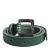 Dolce & Gabbana Dark Green Leather Silver Metal Buckle Belt