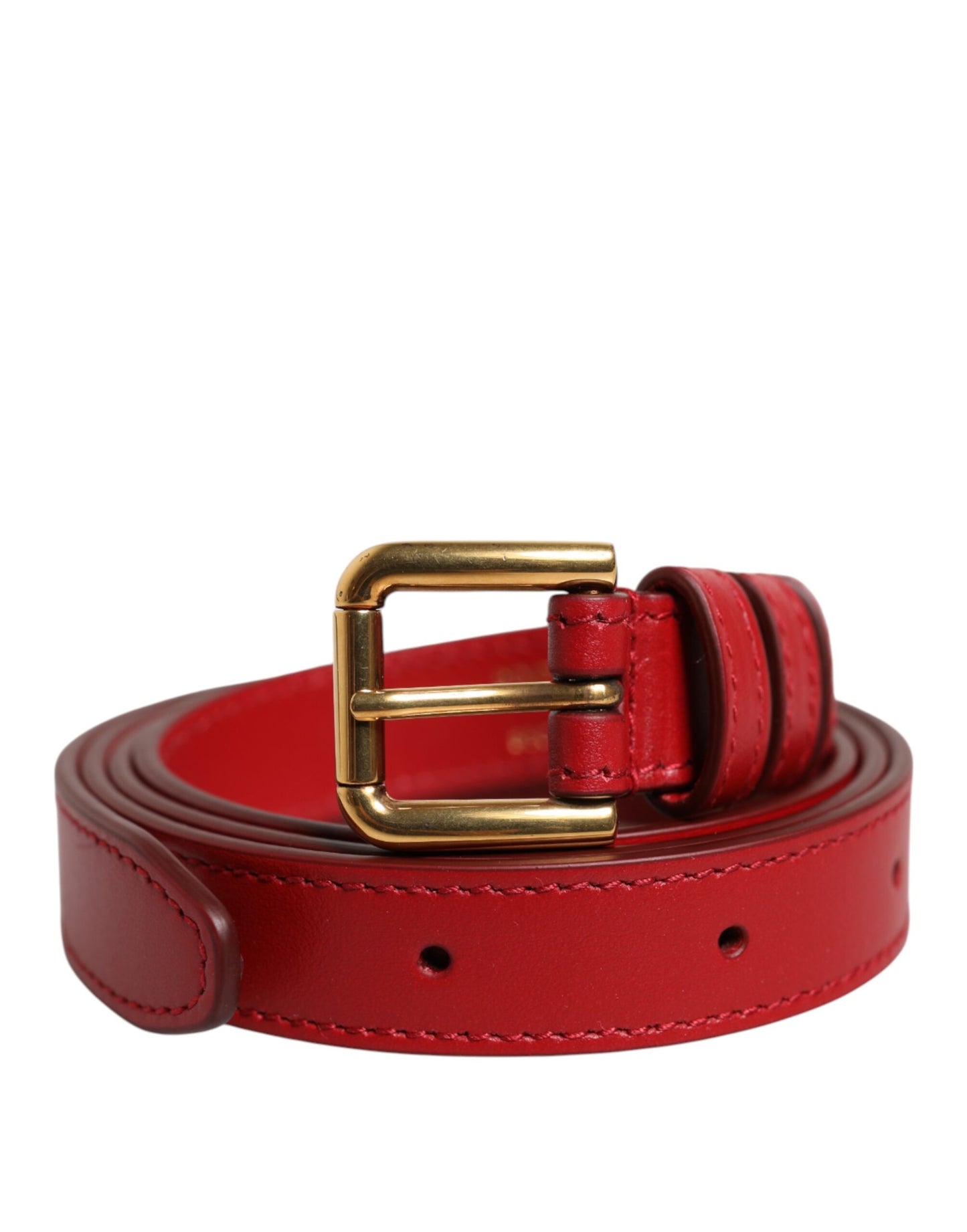 Dolce & Gabbana Red Logo Engraved Metal Waist Buckle Belt