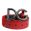 Dolce & Gabbana Red Viscose Silver DG Logo Metal Buckle Belt