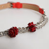 Dolce & Gabbana Red Leather Silver Chain Floral Cintura Belt