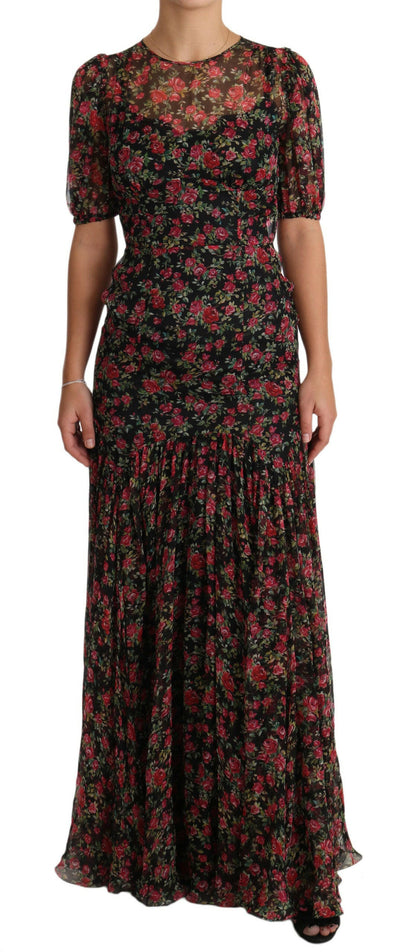 Robe trapèze élégante en soie noire à fleurs Dolce &amp; Gabbana