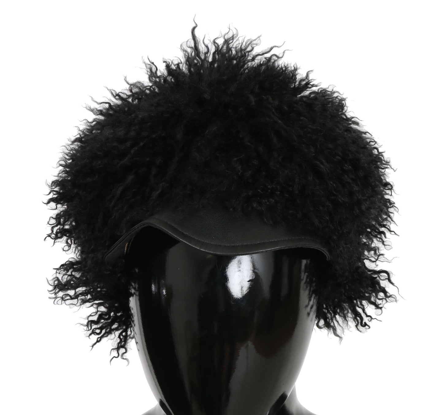 Dolce & Gabbana Black Tibet Lamb Fur Leather Gatsby Hat