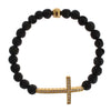 Nialaya Lava Stone Gold Clear CZ Cross 925 Silver Bracelet
