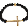 Nialaya Lava Stone Gold Clear CZ Cross 925 Silver Bracelet