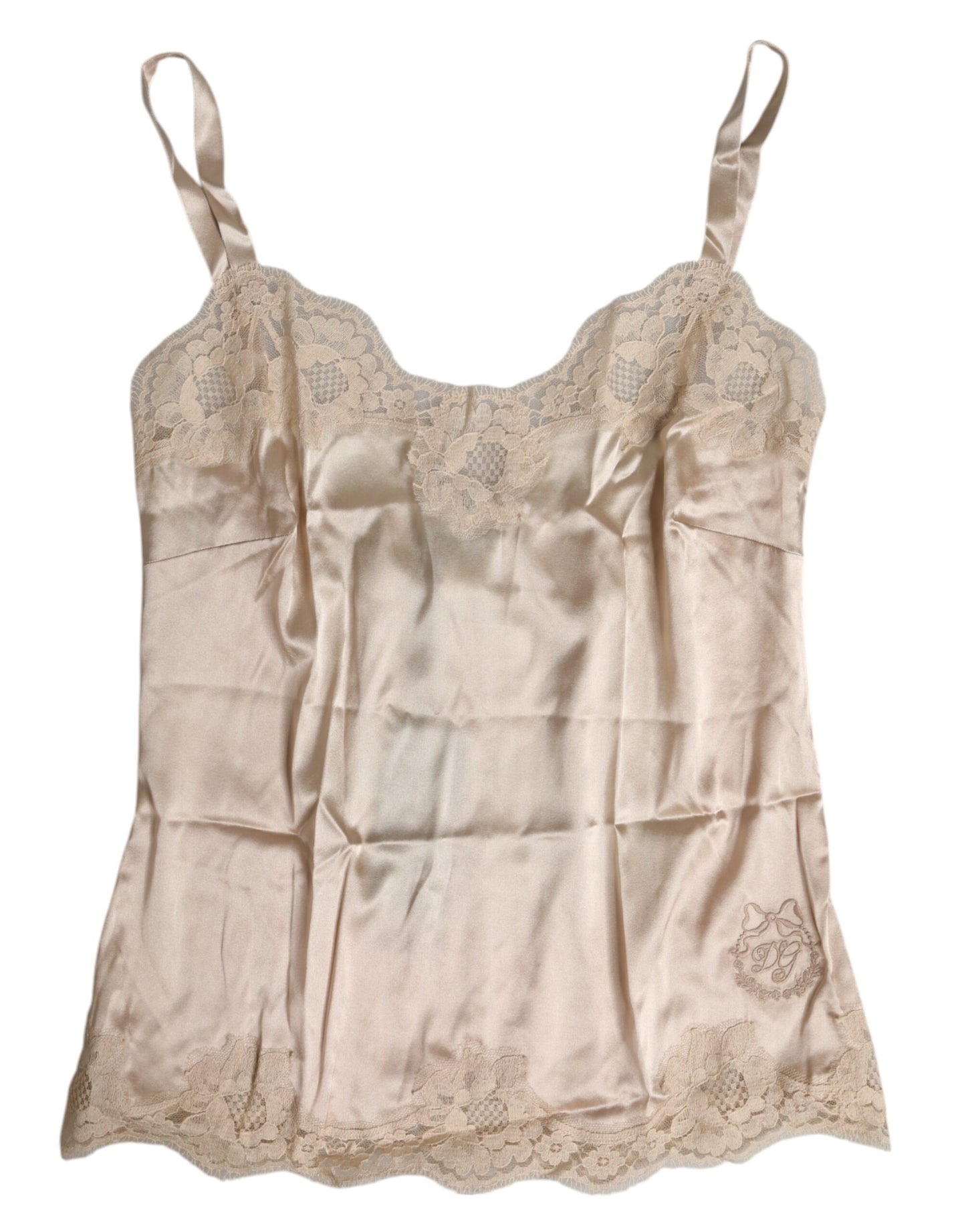 Dolce & Gabbana Beige Lace Silk Satin Tank Lingerie Underwear