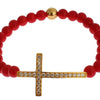 Nialaya Red Coral Gold CZ Cross 925 Silver Bracelet