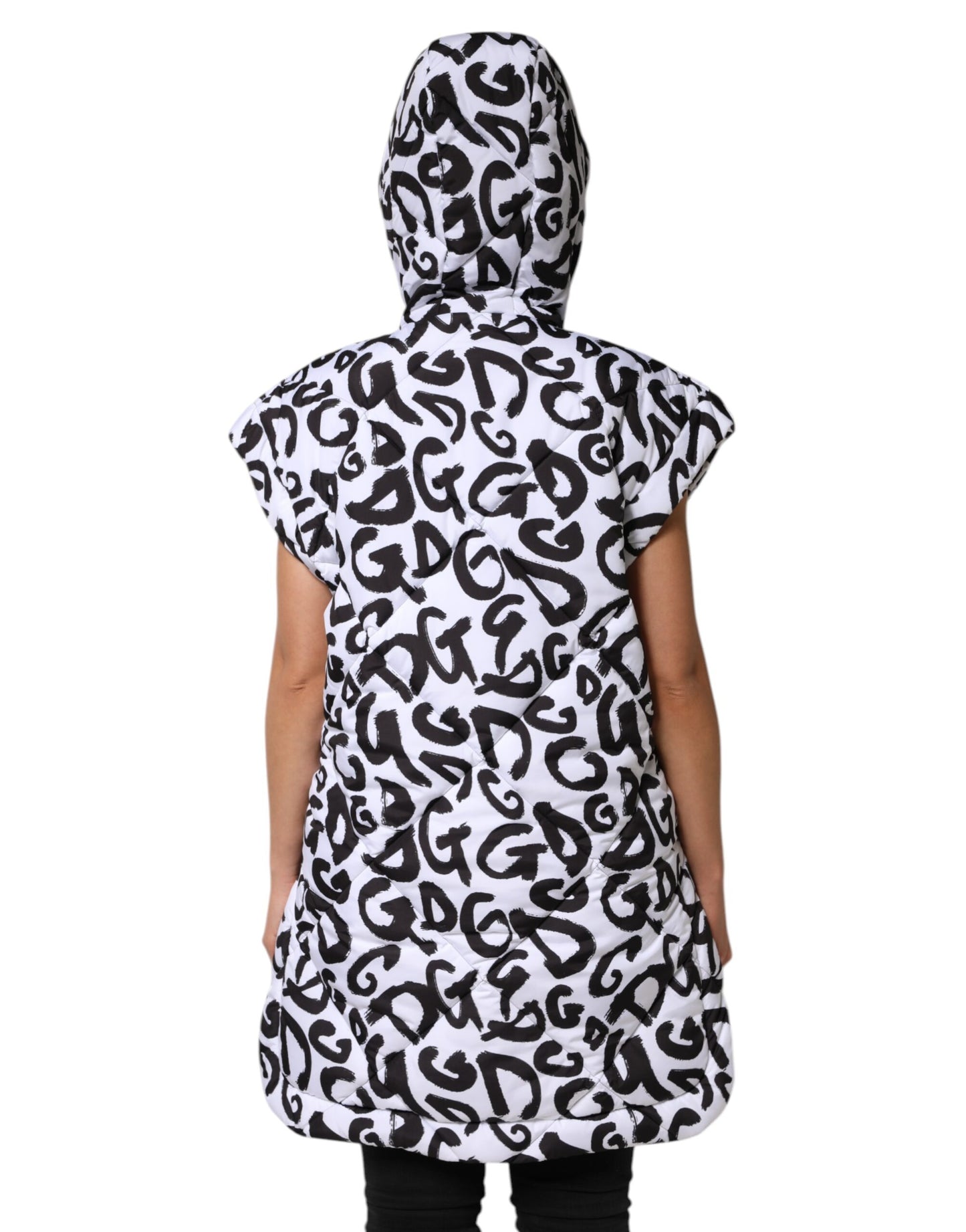 Dolce & Gabbana White DG Mania Hooded Sleeveless Puffer Jacket