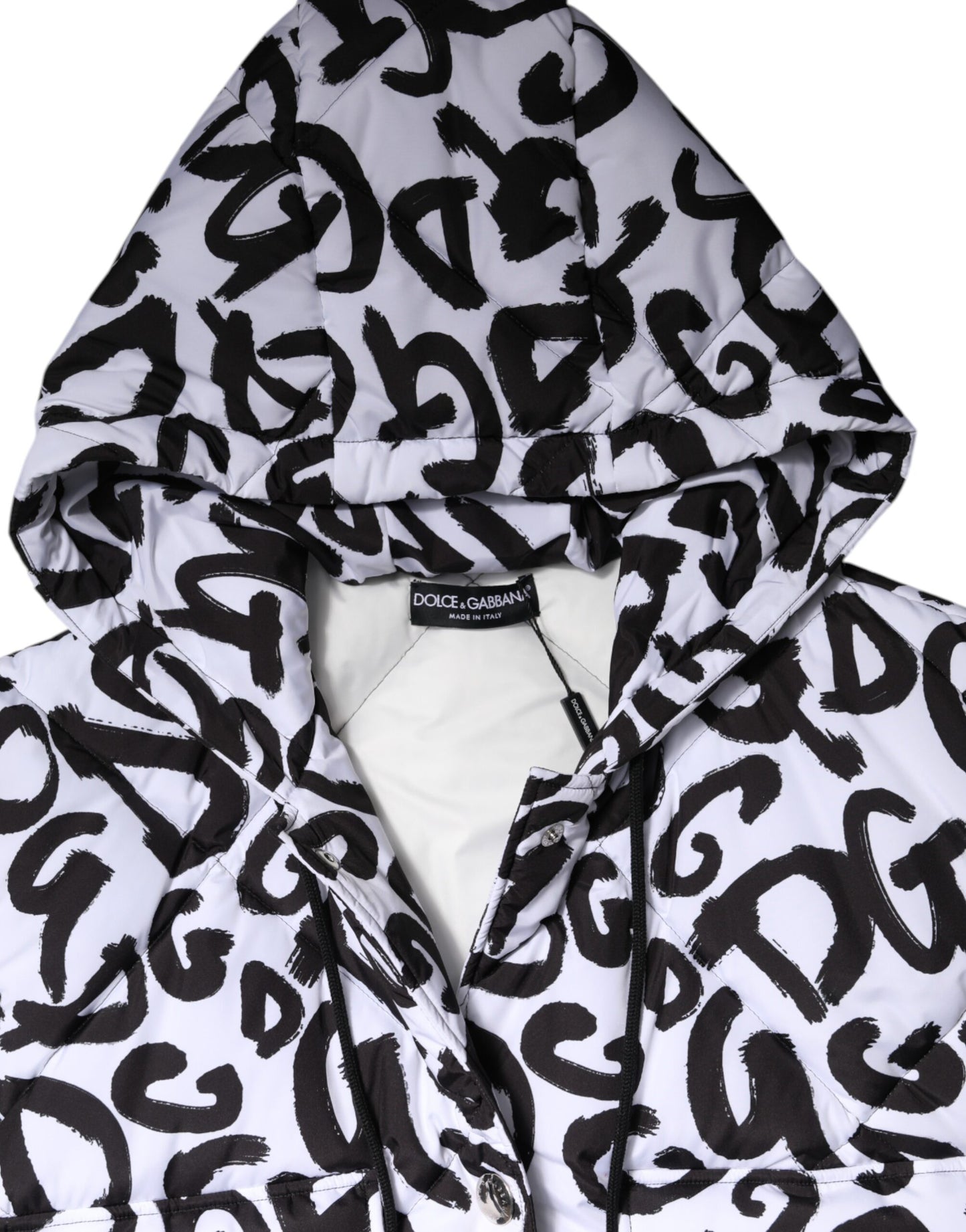 Dolce & Gabbana White DG Mania Hooded Sleeveless Puffer Jacket