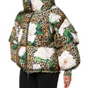 Dolce & Gabbana Multicolor Leopard Rose Puffer Quilted Jacket