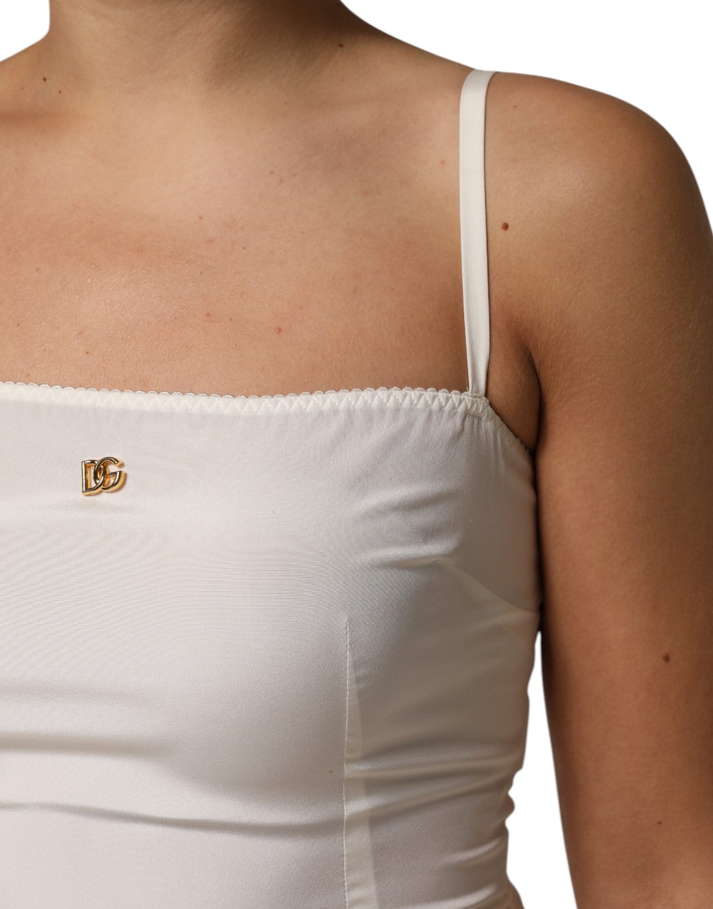 Dolce &amp; Gabbana, weißes Unterkleid aus Seide mit DG-Logo, Nachtwäsche