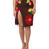 Dolce & Gabbana Brown Floral High Waist Side Slit Skirt