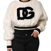 Dolce & Gabbana White Cropped Faux Fur DG Sweatshirt Sweater