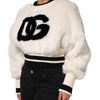 Dolce & Gabbana White Cropped Faux Fur DG Sweatshirt Sweater