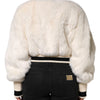 Dolce & Gabbana White Cropped Faux Fur DG Sweatshirt Sweater