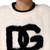 Dolce & Gabbana White Cropped Faux Fur DG Sweatshirt Sweater