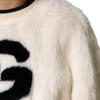 Dolce & Gabbana White Cropped Faux Fur DG Sweatshirt Sweater