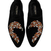 Dolce & Gabbana Black Velvet Embellished Loafer Slip On Shoes