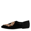 Dolce & Gabbana Black Velvet Embellished Loafer Slip On Shoes