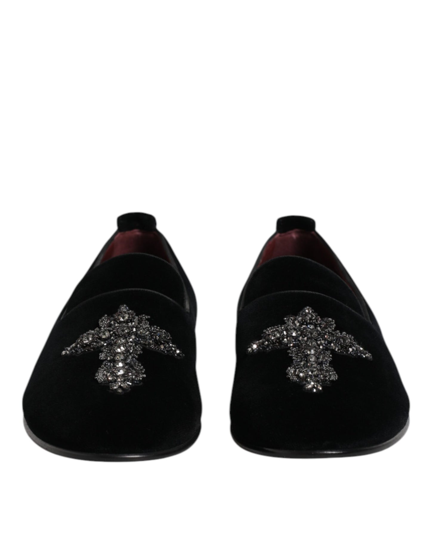 Dolce & Gabbana Black Velvet Embellished Loafer Slip On Shoes