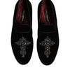 Dolce & Gabbana Black Velvet Embellished Loafer Slip On Shoes
