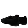 Dolce & Gabbana Black Velvet Embellished Loafer Slip On Shoes